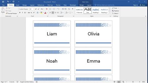 how to make folded name tags in word