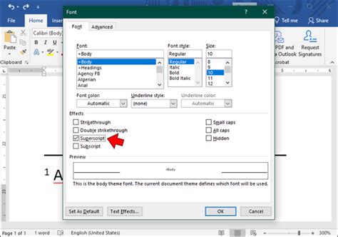 how to make footnote numbers superscript in word