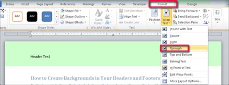 how to make header background color in word