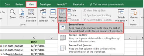 how to make heading in excel not move