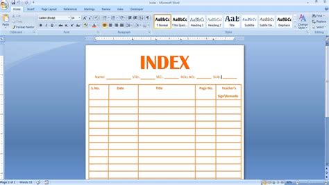how to make index table in ms word