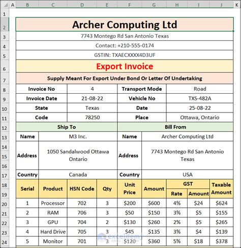 how to make invoice in excel with gst