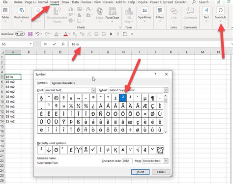 how to make m2 symbol in excel