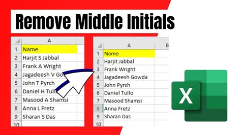 how to make middle name to middle initial with period in excel