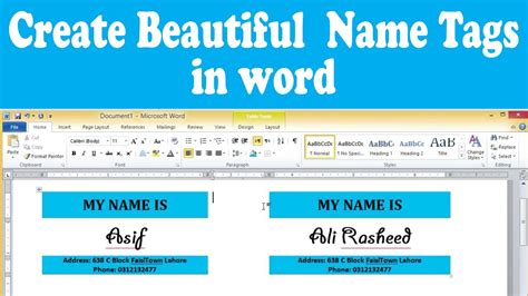 how to make name plate in microsoft word