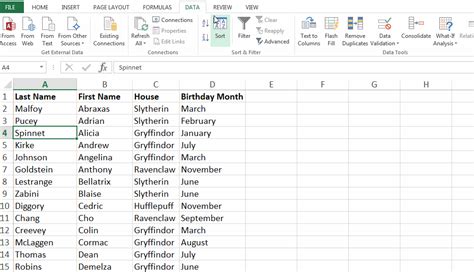 how to make names alphabetical order in excel