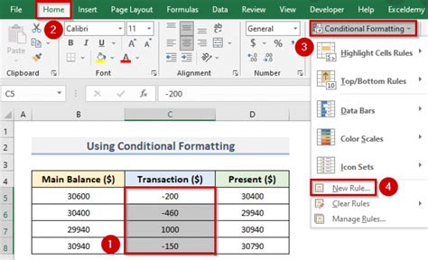 how to make negative numbers red in excel