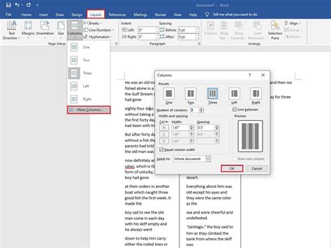 how to make one page 2 columns in word