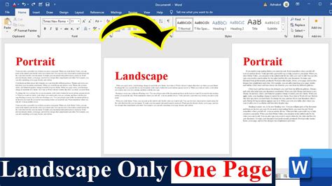 how to make one page in word landscape and the rest portrait