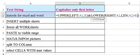 how to make only first letter of sentence capital in excel