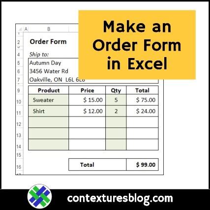 how to make order sheet in excel