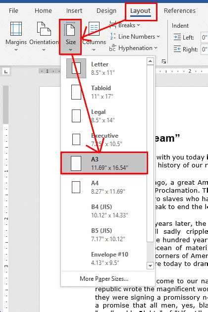 how to make paper size a3 on word