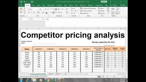 how to make price comparison sheet in excel