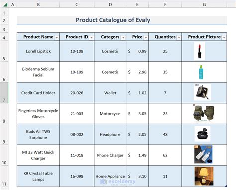 how to make product catalog in excel