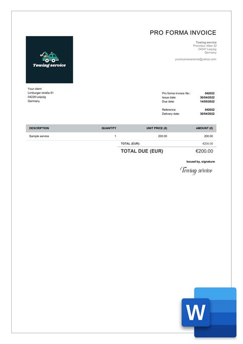 how to make proforma invoice in word