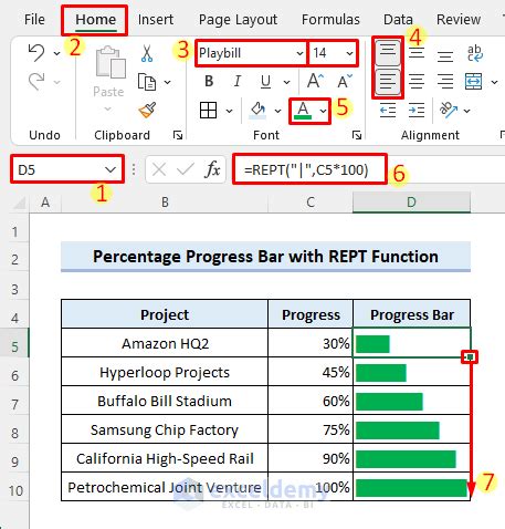 how to make progress bar in excel with percentage
