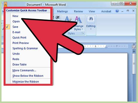 how to make quick access toolbar appear