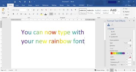 how to make rainbow letters in word