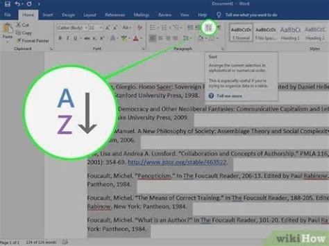 how to make reference list alphabetical word