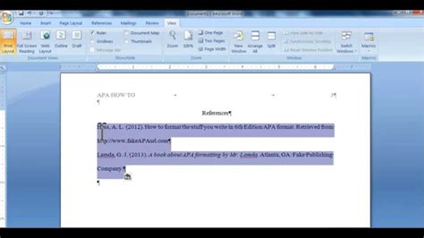 how to make reference list hanging in word