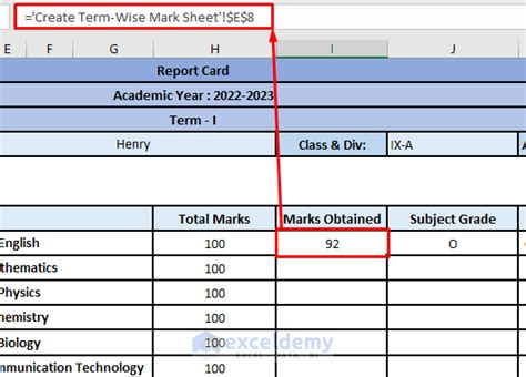 how to make report card in excel with formula