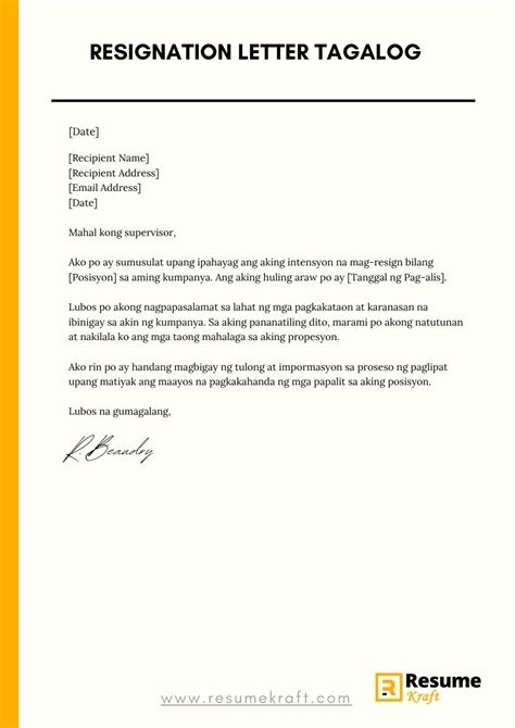 how to make resignation letter tagalog sample with reason