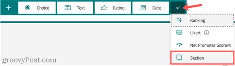 how to make sections in ms forms