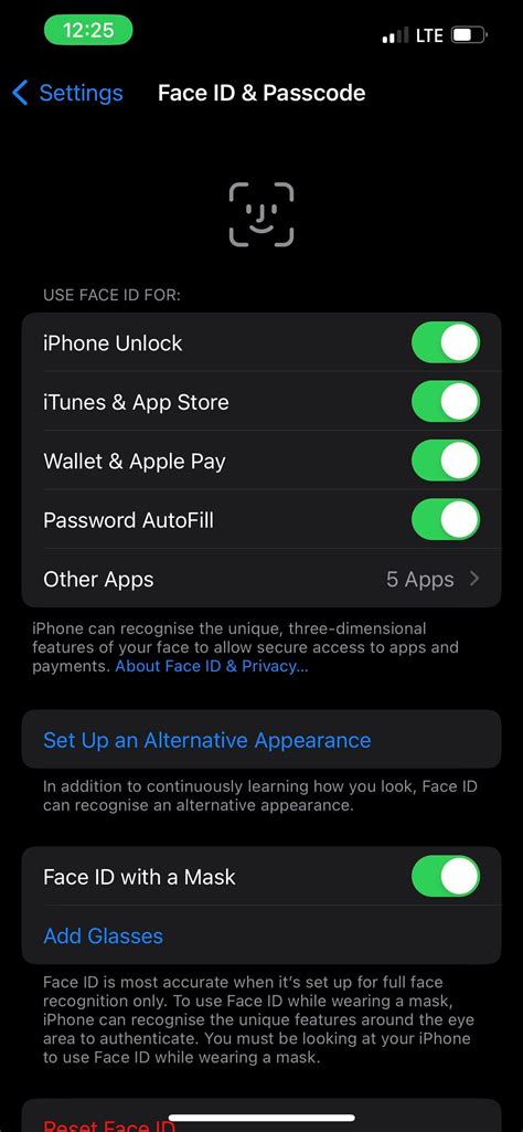 how to make settings app require face id
