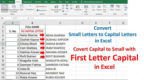 how to make small letters into capital letters in excel