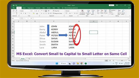 how to make small letters into caps in excel