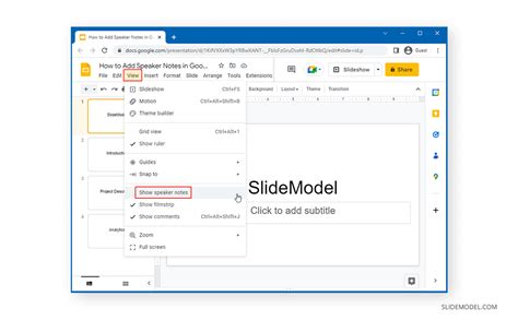 how to make speaker notes appear in google slides
