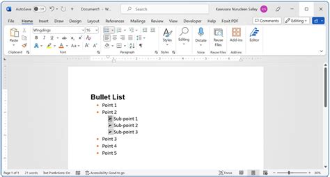how to make sub bullet points in microsoft word