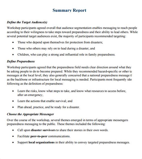 how to make summary report sample