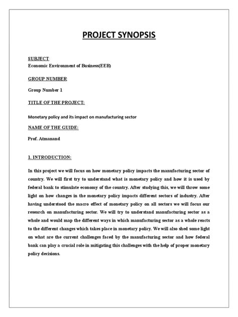 how to make synopsis for project pdf