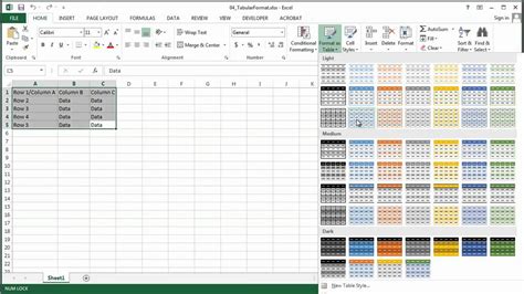 how to make tabular format in excel
