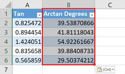 how to make tan inverse in excel