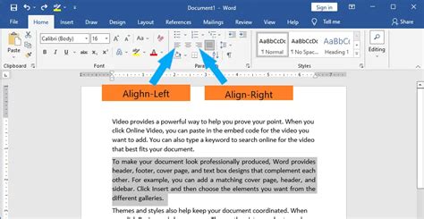how to make text align right in word