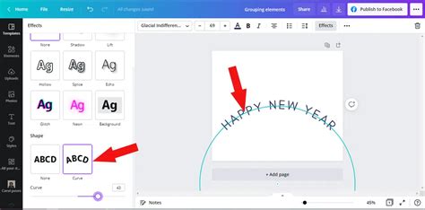 how to make text curve down in canva