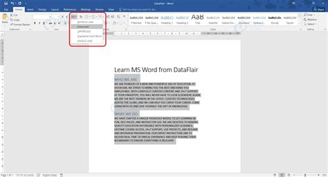 how to make text lowercase in word