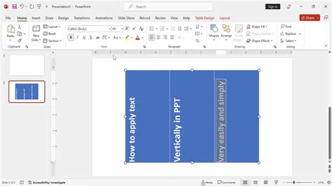 how to make text vertical in powerpoint table