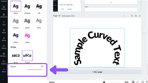 how to make the text curve in canva