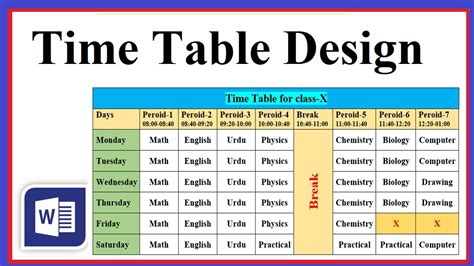 how to make time table in ms word in mobile