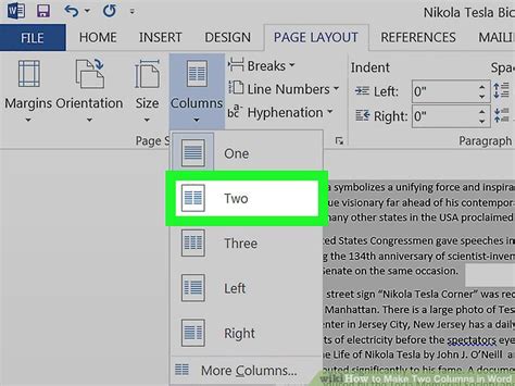 how to make two columns in word for one page