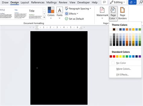 how to make whole page black in word