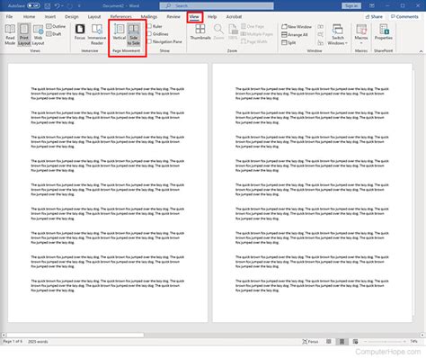 how to make word documents open in one page view
