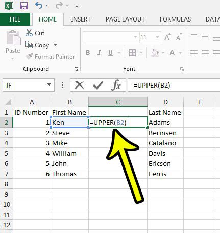 how to make words uppercase in excel