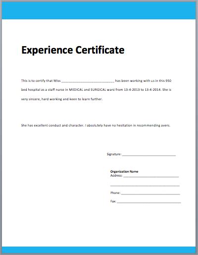 how to make work experience certificate word format