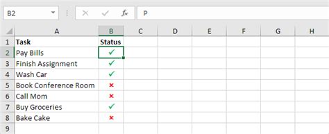how to make x mark in excel