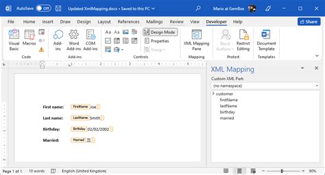 how to map content control in word