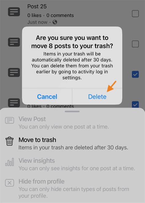 how to mass delete facebook posts